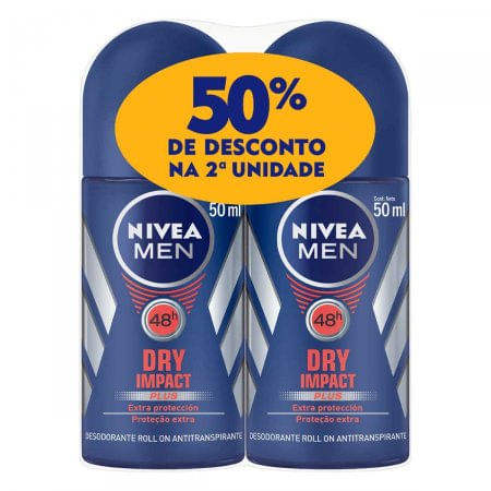 Desodorante Nivea Roll-On Masculino Dry Impact - 2 uni