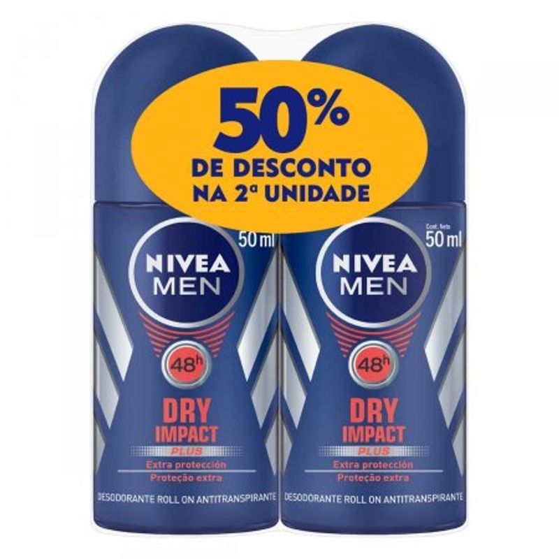 Desodorante Nivea Roll-On Masculino Dry Impact - 2 uni