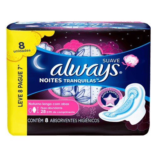 Absorvente Always Noites Tranquilas Cobertura Suave Com Abas - Leve 8 Pague 7