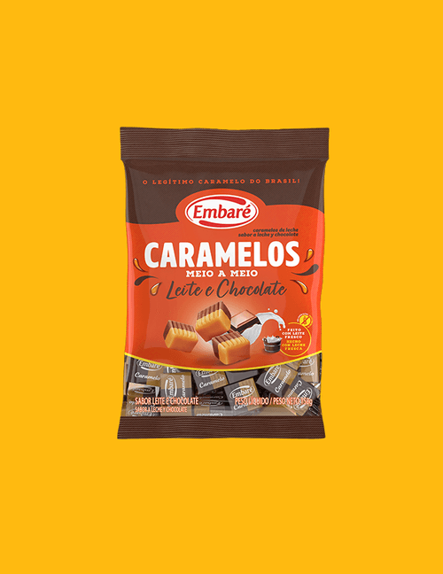 Bala Caramelo Meio a Meio Sabor Leite e Chocolate - 150g