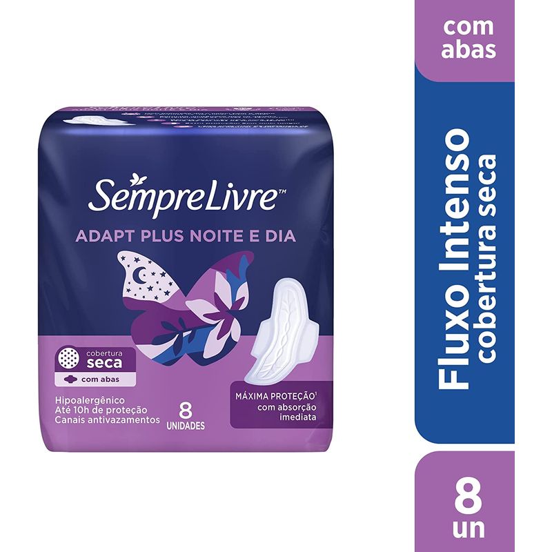 Absorvente Sempre Livre Adapt Plus Noite e Dia Com Abas - 8 uni