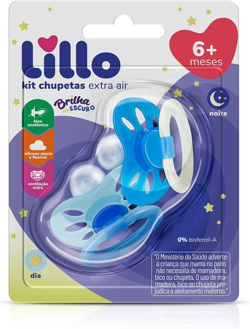 Kit de Chupeta Anatômica Extra Air Dia e Noite 6+ Meses - Lillo