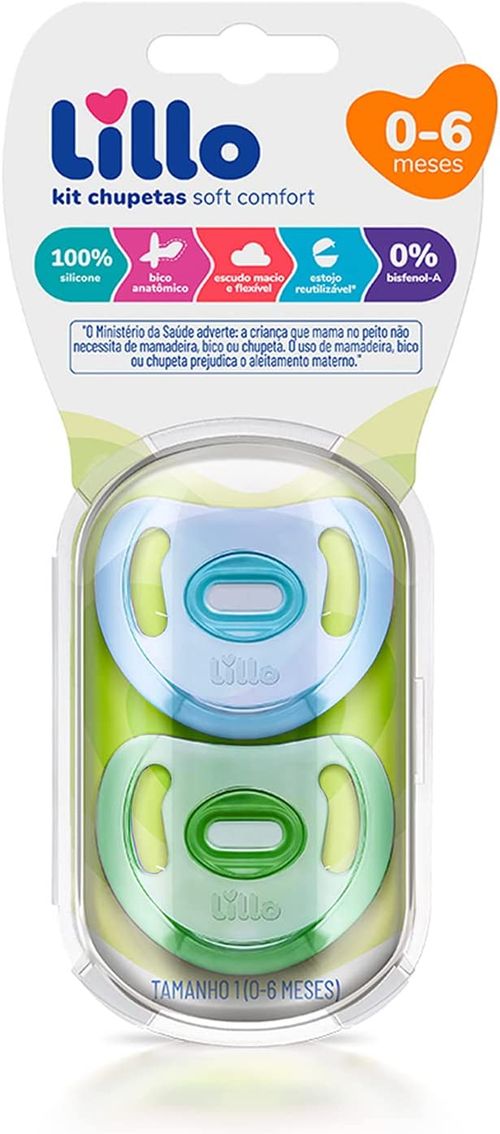 Kit Chupetas Lillo Soft Comfort Azul e Verde - 2 Uni