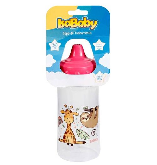 Copo de Treinamento IsaBaby Zoo Rosa - 240ml