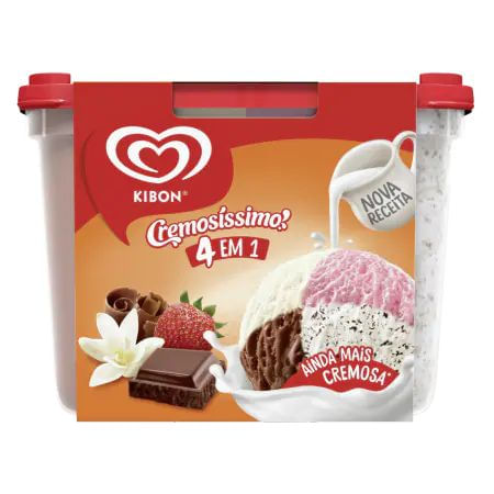 Sorvete Kibon Cremosíssimo Napolitano 4 em 1 - Pote 2L