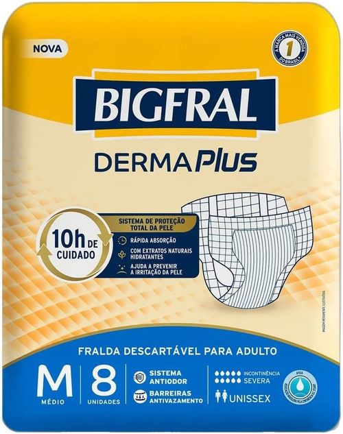 Fralda Geriátrica Bigfral Derma Plus Tamanho M - 8 Uni