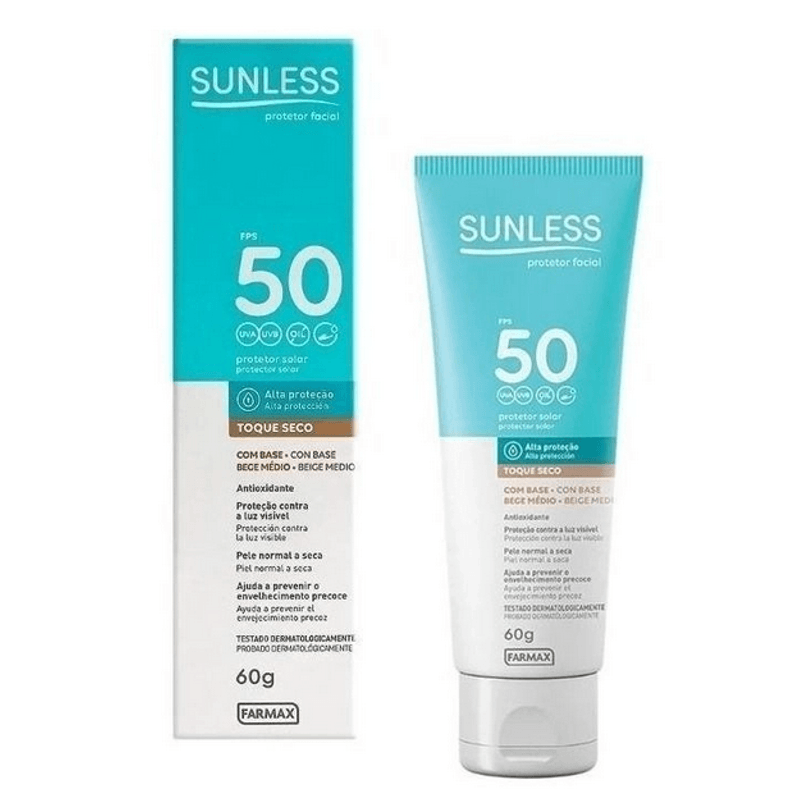 Protetor Solar Facial Sunless Cor Bege Médio FPS50 - 60g