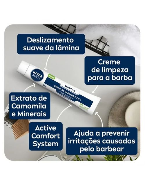 Creme de Barbear Nivea Men 2 em 1 Sensitive - 65g