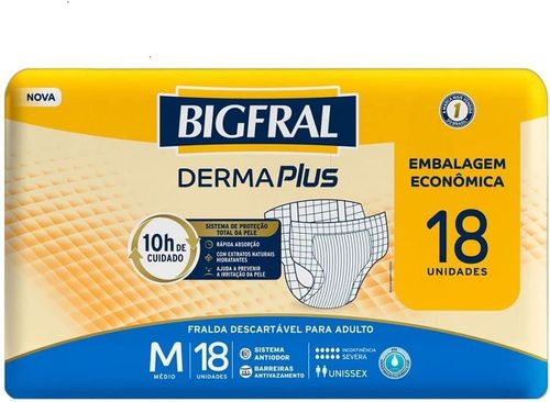 Fralda Geriátrica Bigfral Derma Plus Tamanho M - 18 Uni