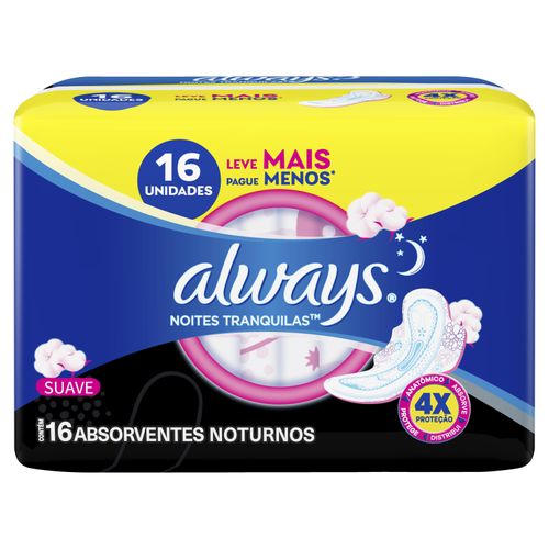 Absorvente Always Noites Tranquilas Cobertura Suave Com Abas - 16 uni