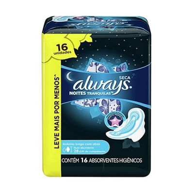 Absorvente Always Noites Tranquilas Cobertura Seca Com Abas - Leve 16 Pague 14