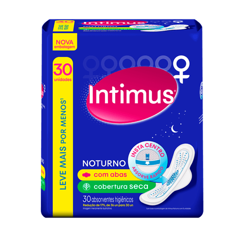 Absorvente Intimus Noturno Cobertura Seca Com Abas - 30 uni