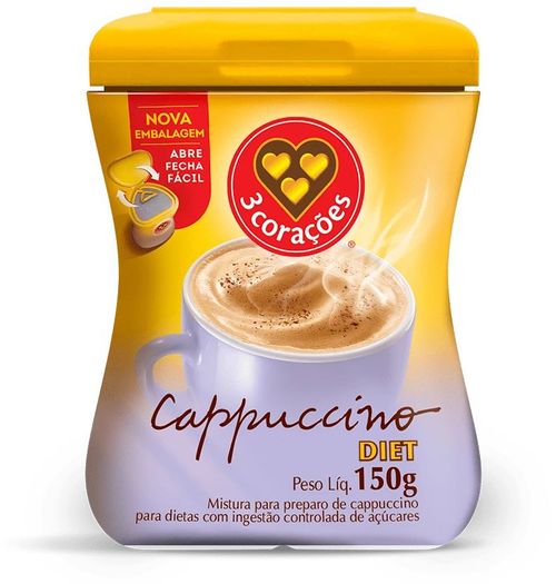 Cappuccino Diet 3 Corações Pote - 150g