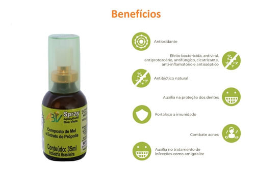 Spray de Vidro ABV com Mel, Própolis, Romã, Hortelã e Gengibre ABV - 35ml