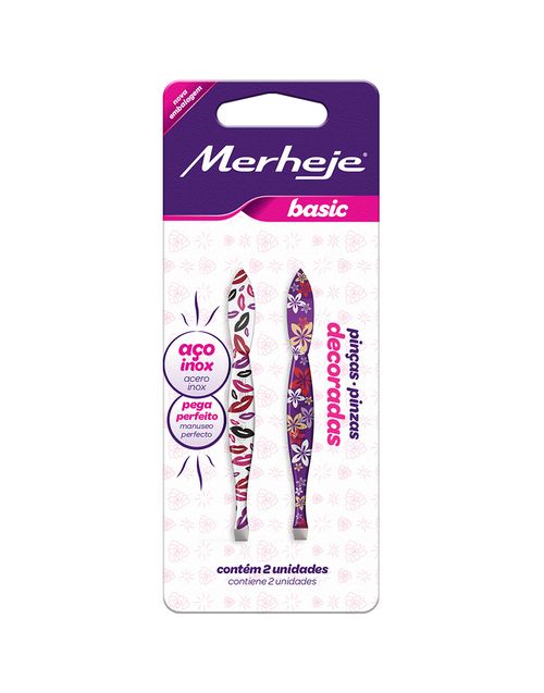 Pinça de Sobrancelha Basic Decorada 2 uni - Merheje
