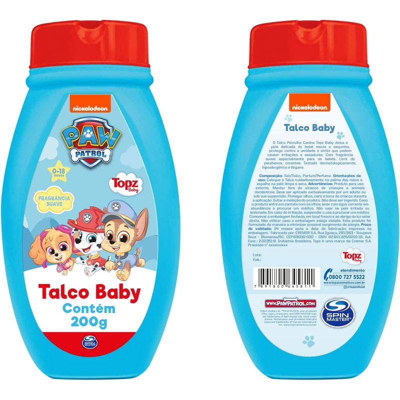 Talco Topz Baby Patrulha Canina - 200g