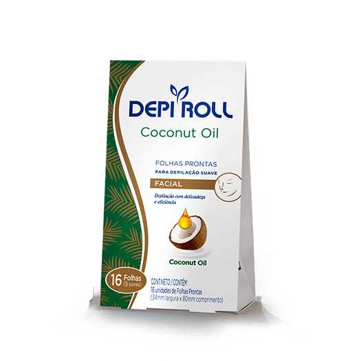Folhas Depilatória Prontas Facial Coconut Oil Depiroll - 16 uni
