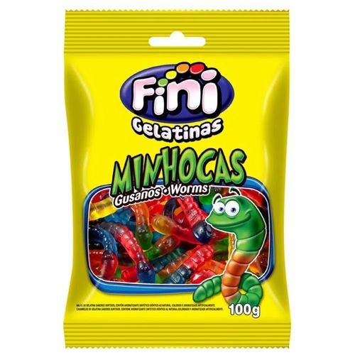 Bala Fini Gelatina Minhocas Brilho - 90g