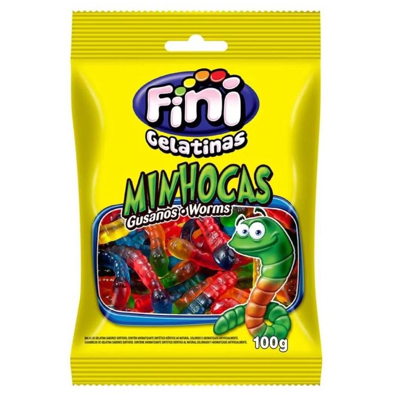 Bala Fini Gelatina Minhocas Brilho - 100g