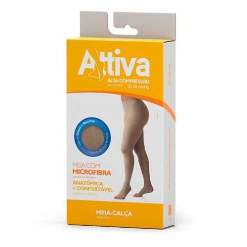 Meia Calça Alta Compressão Com Ponteira Natural Escuro - Tamanho G