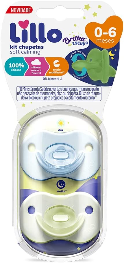 Kit de Chupeta Calming Brilha no Escuro Azul Lillo - 2 Uni