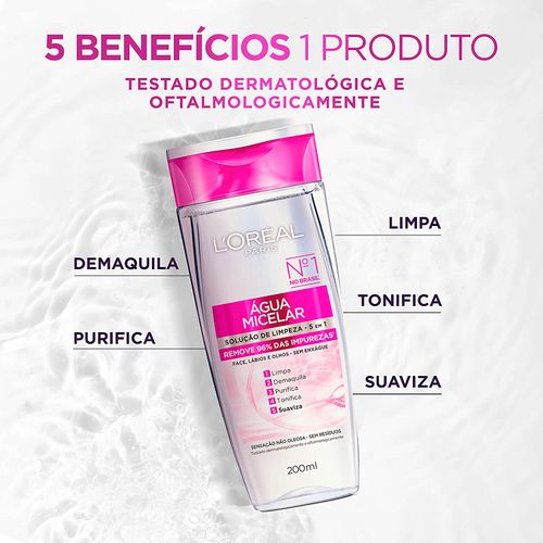 Água Micelar Loreal Paris Limpeza 5 em 1 - 200ml