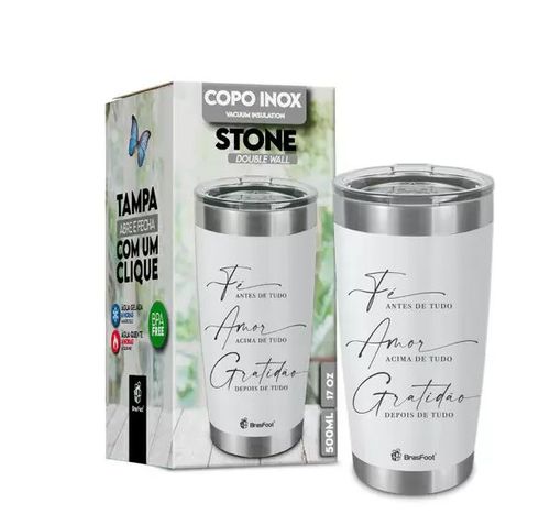 Copo Térmico Stone - Fé Amor e Gratidão 500ml