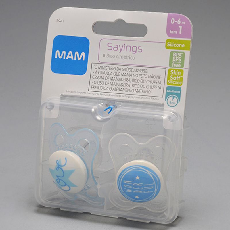 Chupeta Mam Azul Sayings Boys 0 a 6 Meses - 2 Uni