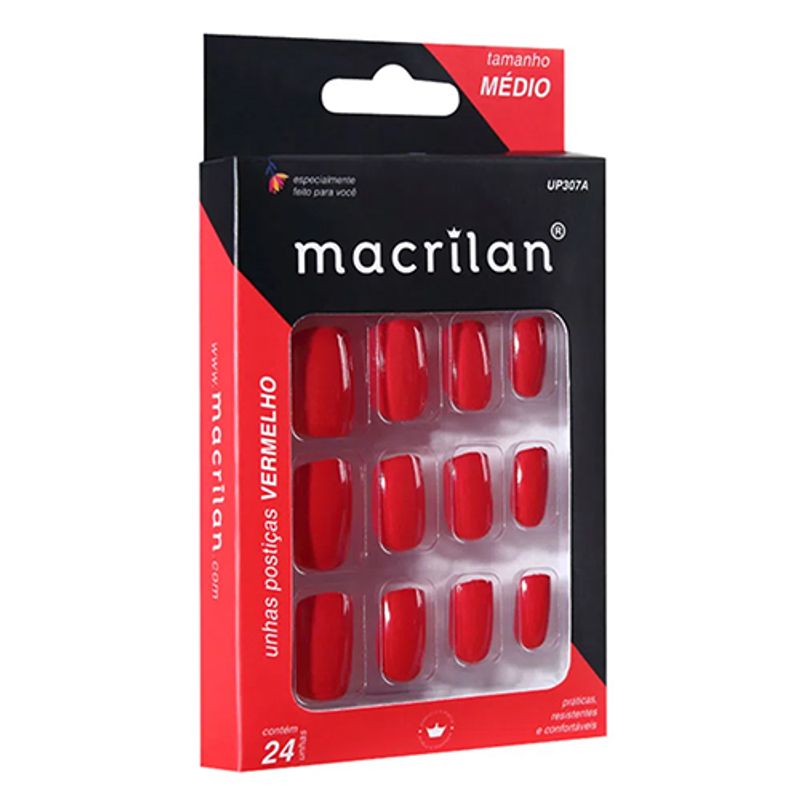 Unhas Postiças Tamanho Médio Cor Vermelho UP307 - Macrilan