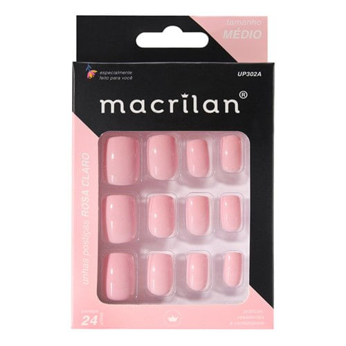 Unhas Postiças Tamanho Médio Cor Rosa Claro UP302 - Macrilan