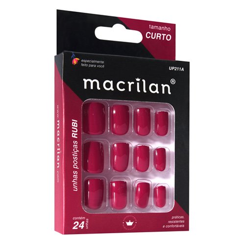 Unhas Postiças Tamanho Curto Cor Rubi UP211 - Macrilan