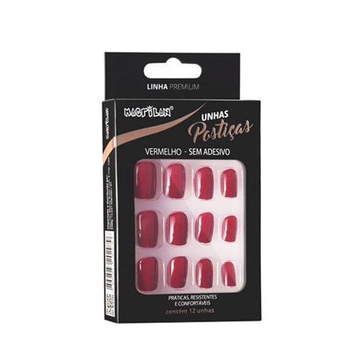 Unhas Postiças Tamanho Curto Cor Vermelho Escuro UP208 - Macrilan