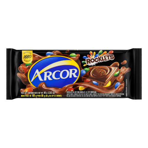 Barra de Chocolate Arcor Ao Leite Rocklets - 80g