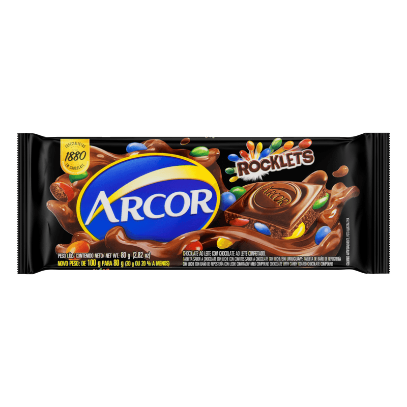 Barra de Chocolate Arcor Ao Leite Rocklets - 80g