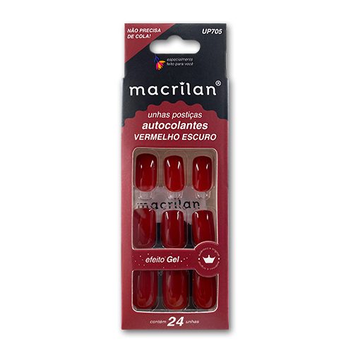 Unhas Postiças Autocolantes Médio Cor Vermelho Escuro UP 705 - Macrilan