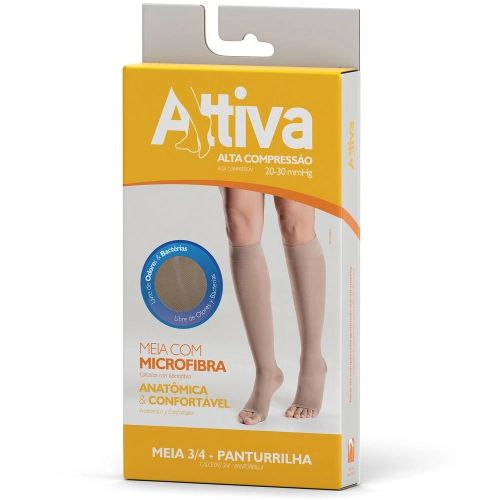 Meia 3/4 Alta Compressão Sem Ponteira Natural Escuro - Tamanho M