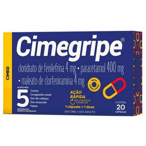 Cimegripe 400mg + 4mg + 4mg com 20 Cápsulas - Cimed
