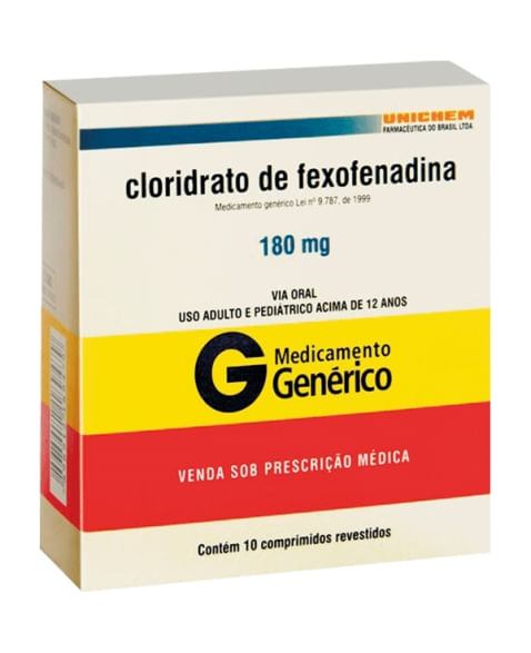 Cloridrato de Fexofenadina 180mg 10 Comprimidos - Unichem Genérico