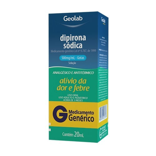 Dipirona Sódica em Gotas Geolab 500mg com 20ml - Geolab Genérico