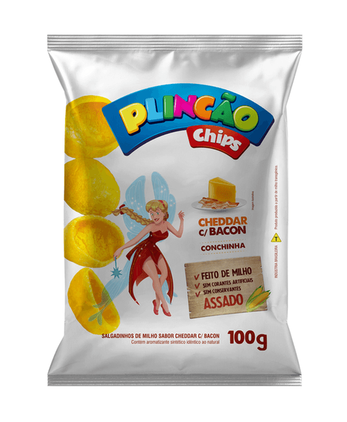 Salgadinho Plincão Chips Cheddar e Bacon - 100g