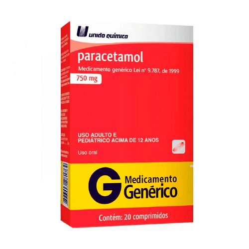Paracetamol 750mg 20 Comprimidos - União Química Genérico