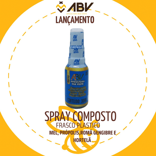 Spray Composto Frasco de Plástico - Mel, Própolis, Romã Gengibre e Hortelã - 30ml
