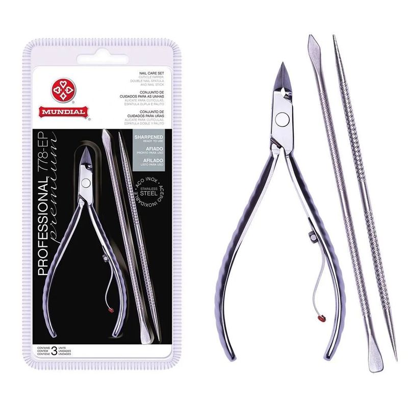 Alicate Mundial 778 Inox + Espátula Dupla + Palito