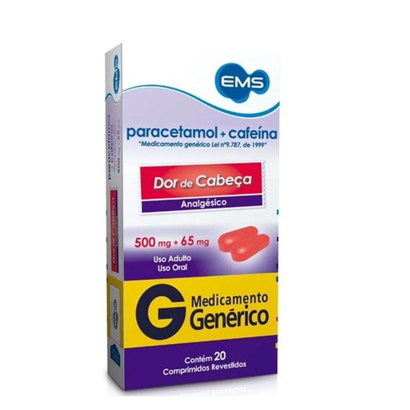 Paracetamol + Cafeína 20 comprimidos - Ems Genérico