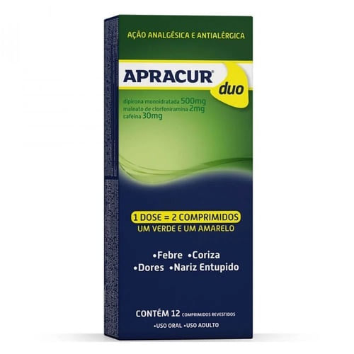 Apracur Duo 500mg + 2mg + 30mg com 12 Comprimidos - Hypera