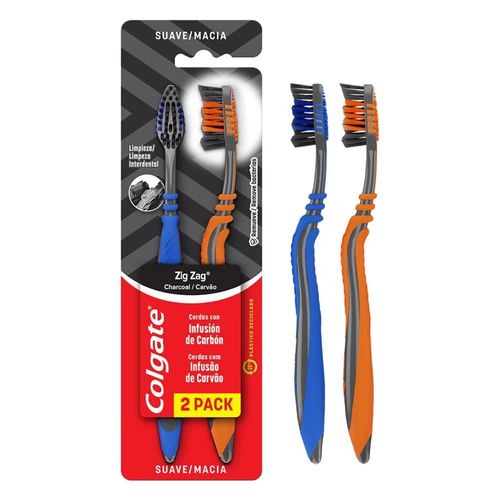 Escova Dental Colgate Zig Zag Carvão com 2 Unidades