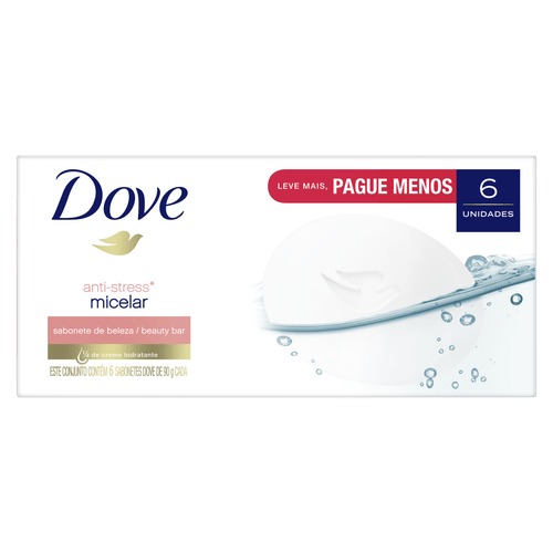 Sabonete Dove Água Micelar Anti Stress 90g - Pack 6 Unidades