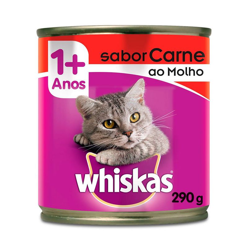 Ração Whiskas Adulto Lata Carne ao Molho - 290g