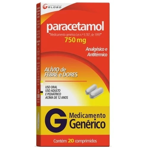 Paracetamol 750mg 20 comprimidos - Globo Genérico