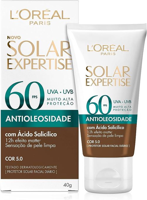Protetor Solar Facial L'Oréal Expertise Antioleosidade 40g FPS60 - Cor 5.0 Escuro